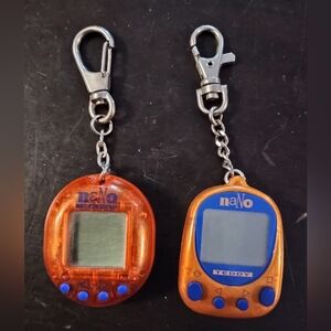 Vintage 1997 Nano Virtual Pet Keychains - Orange and Blue